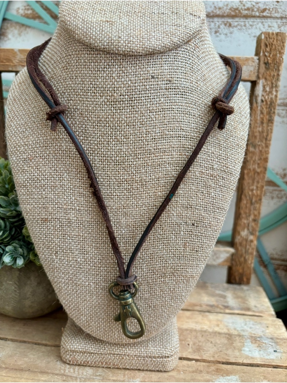Adjustable Leather Brass Charm Faith Necklace Christian Unisex NEW